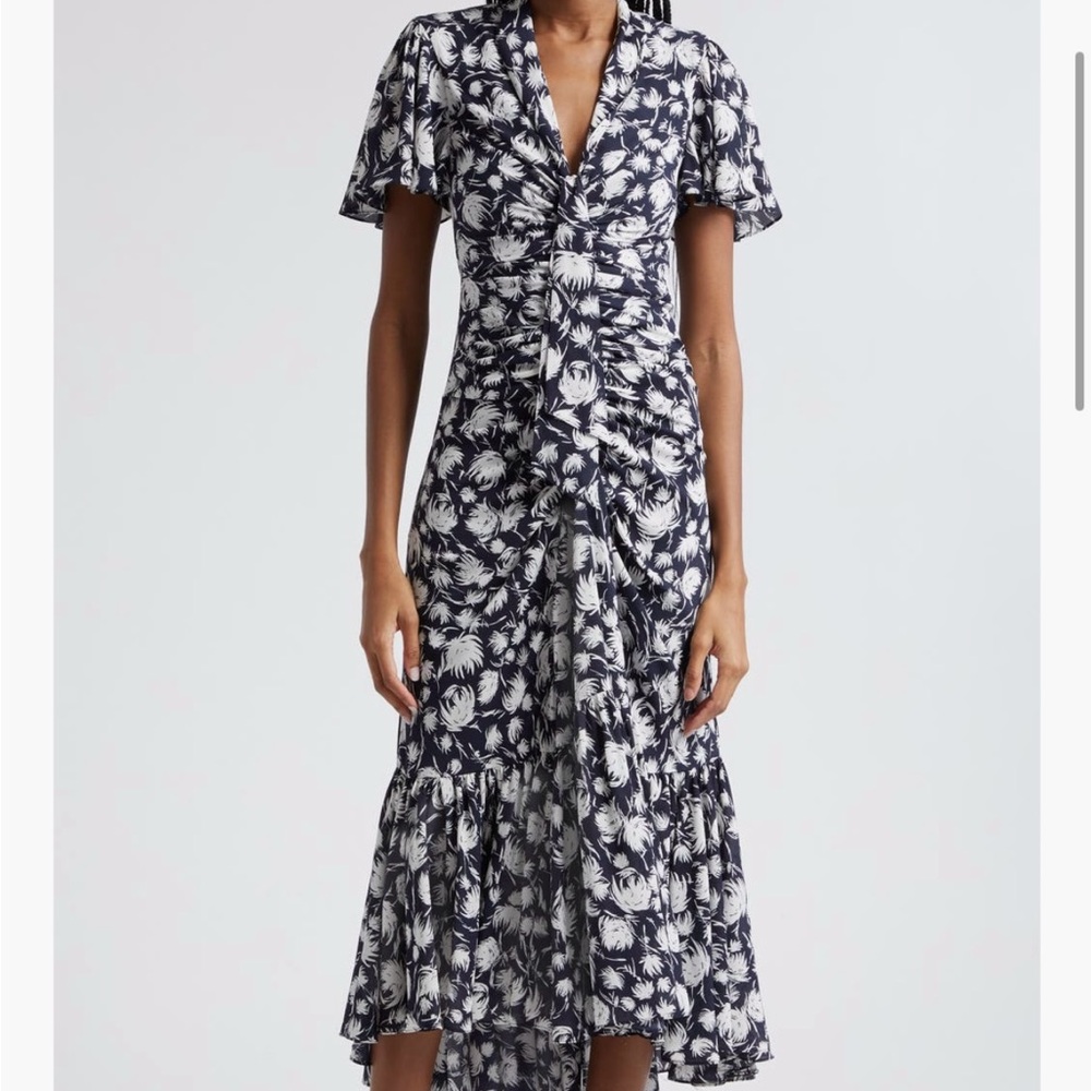 Cinq a Sept Peeta Ruched High Low Midi Dress